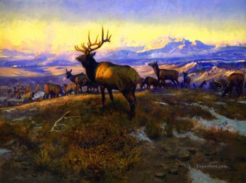 鹿 Painting - 高貴な統治者 1912 チャールズ マリオン ラッセル鹿